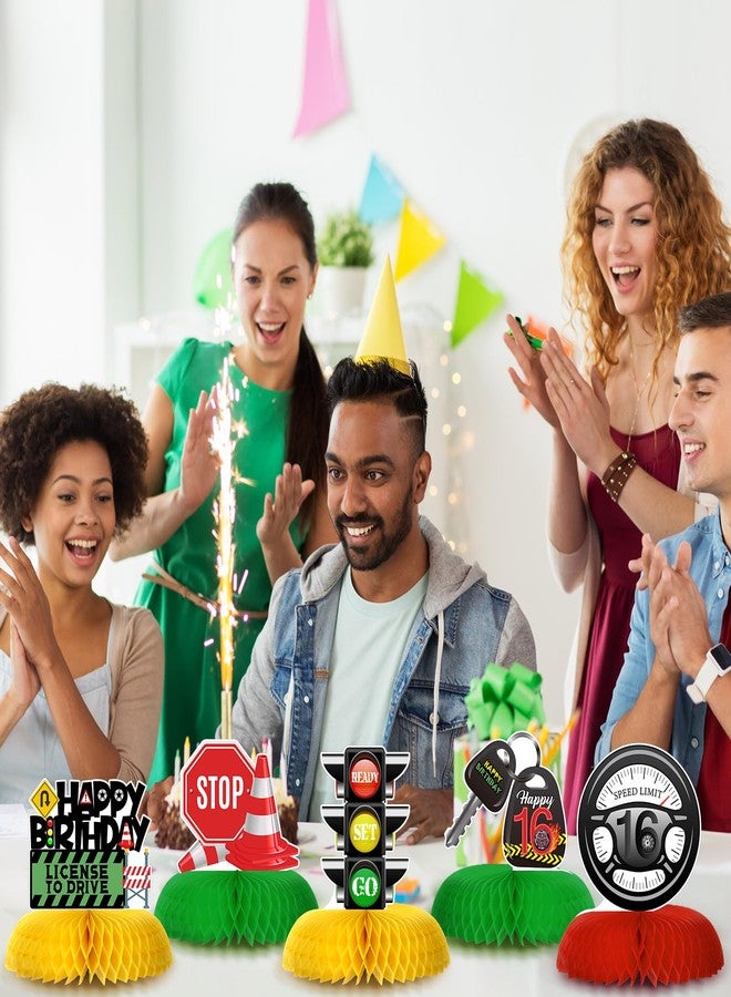 Weekgrat مجموعة زينة حفلات عيد الميلاد السادس عشر من ويكغرات، 9 قطع، بتصميم رخصة قيادة، قطع مركزية على شكل خلية نحل، ديكورات لسائقي السيارات المتدربين، إشارات مرور السيارات، زينة عيد الميلاد السادس عشر - Image 2